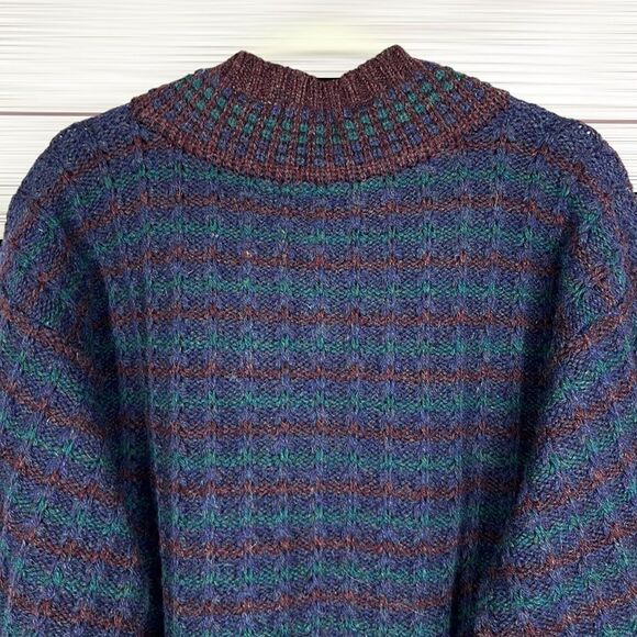 NWT Vintage AUSTIN REED V-neck Sweater Shetland Wool Blue Brown size M - Picture 8 of 13